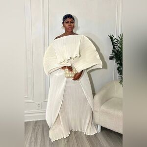 Cream Asymmetrical Off-Shoulder Dress with Flutter Sleeves